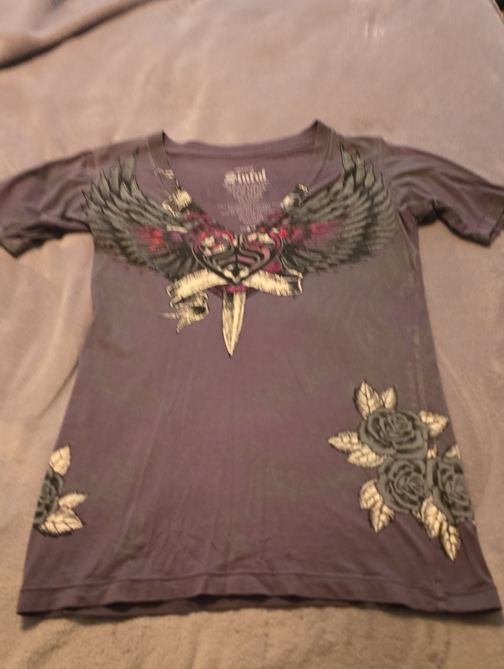 SINFUL Winged Heart Graphic V-Neck Tee